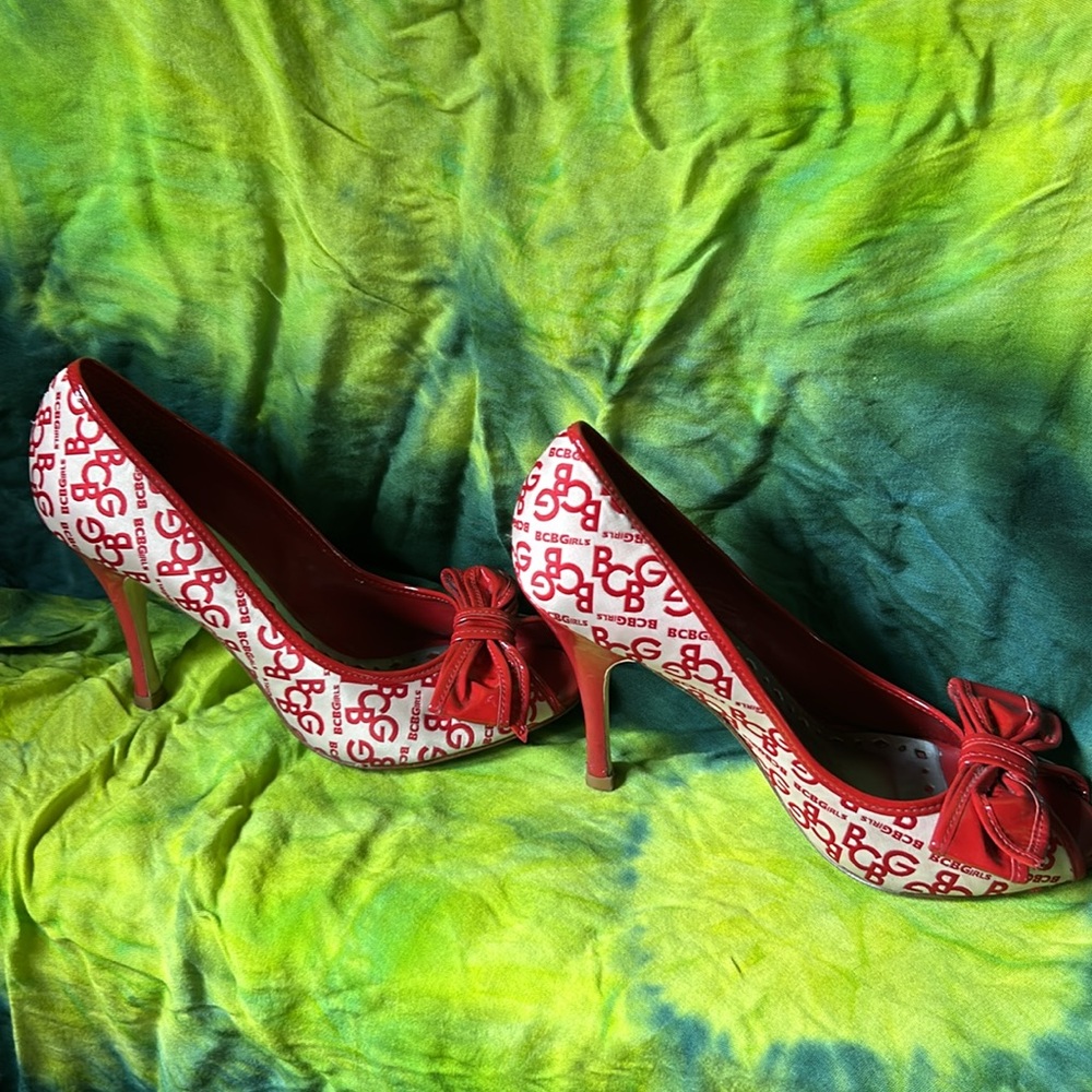 BCBGirls Stylish Red bow Peep-Toe Heels - Picture 4 of 8